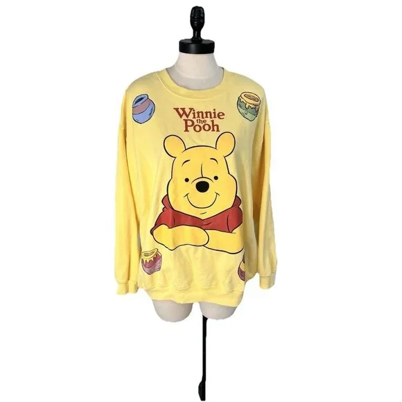 Disney Winnie The Pooh Sweatshirt SZ LG Yellow Crew Neck Pullover Cozy - Picture 1 of 6